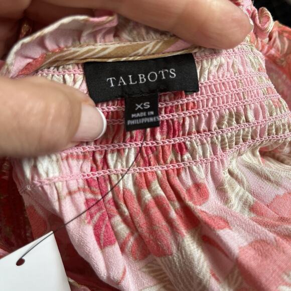 Talbots Blouse size Extra Small Pink Coral Floral Smocked Peasant Boho Wedding - Picture 8 of 8